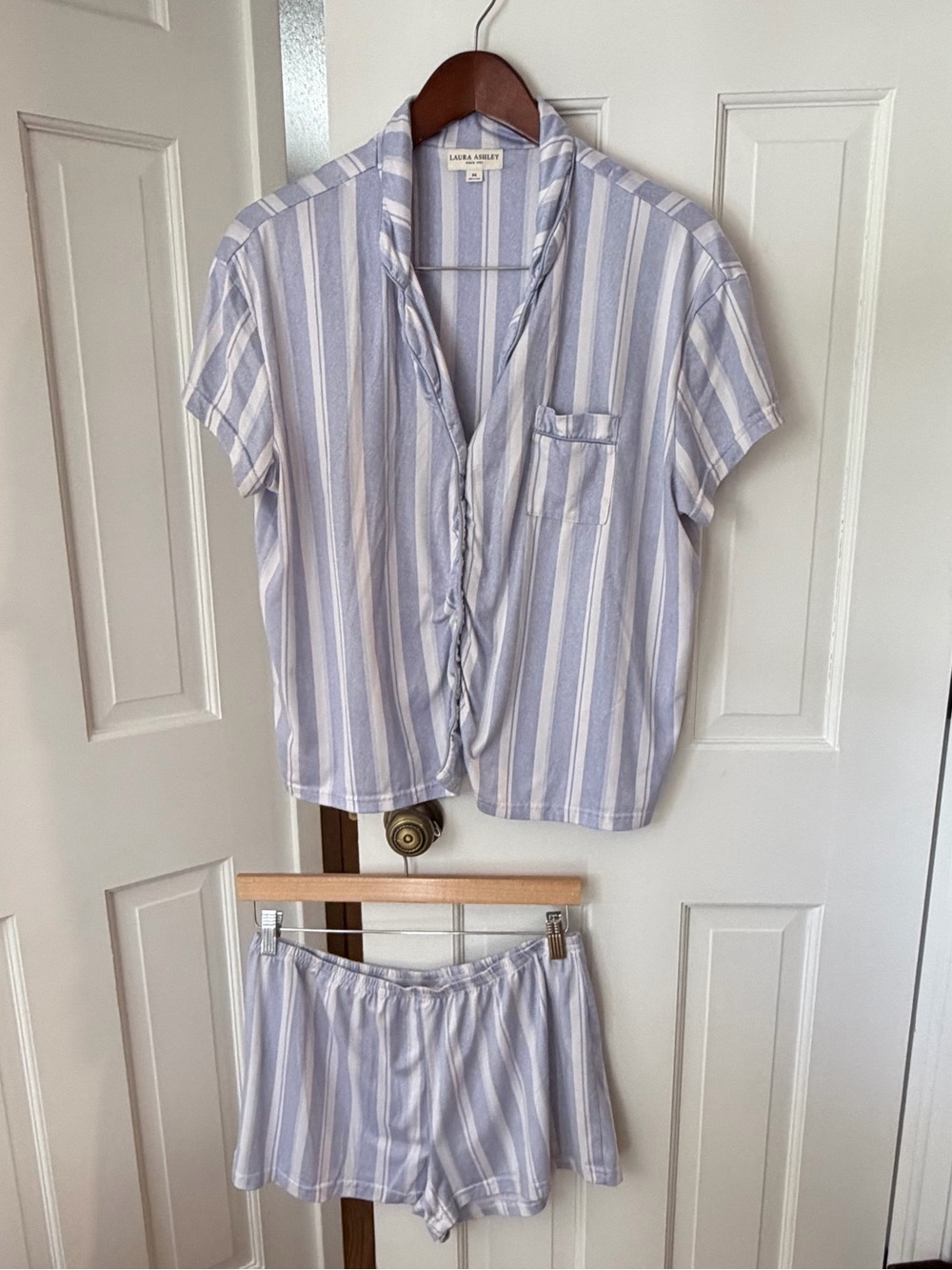 Laura Ashley Lavender and White Striped Short Pajama Set